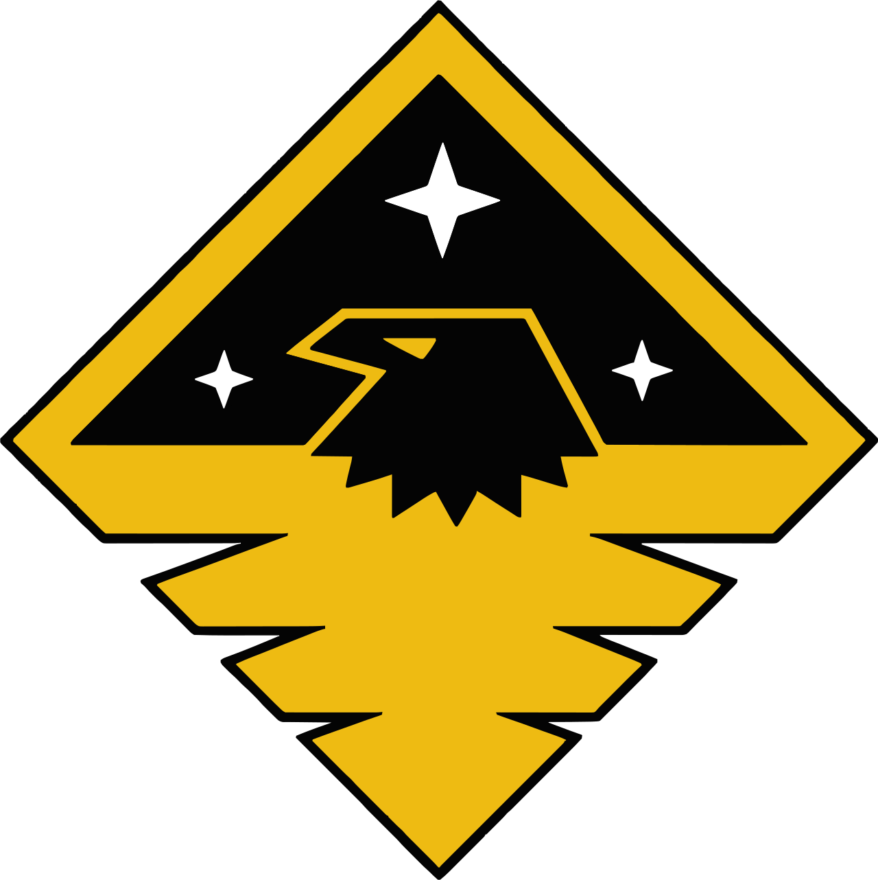 Chayil Services emblem: a black eagle head with gold chevron wings and white four-point stars set on a black field within a gold diamond border.